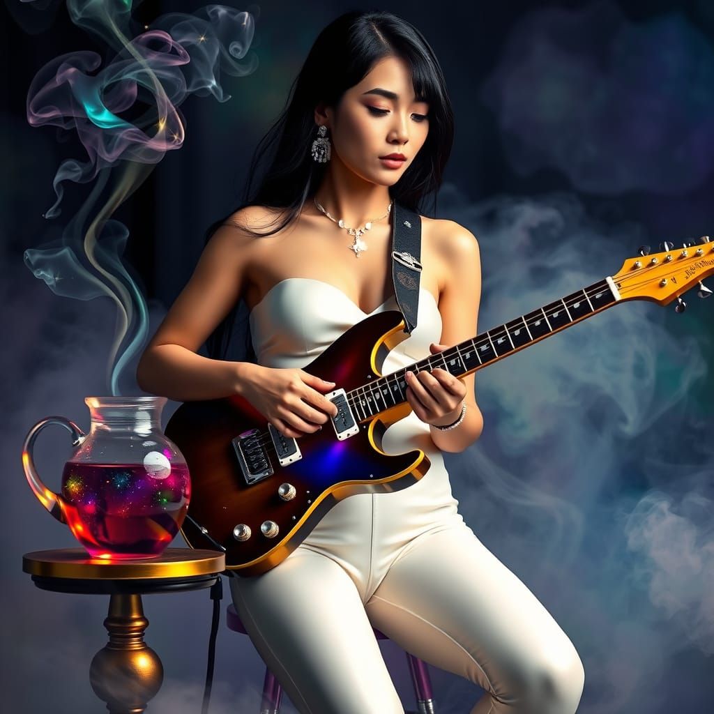 Magical Musician Woman in Sparkling Latex