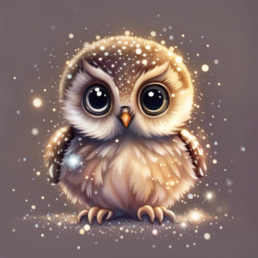 Sparkling Cute Baby Owl Digital Art