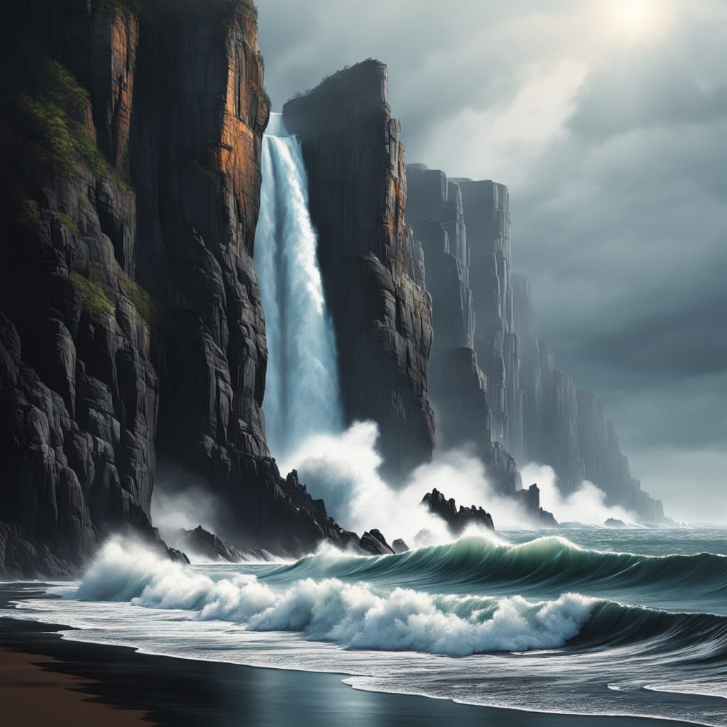 Dramatic Coastal Scene With Crashing Waves