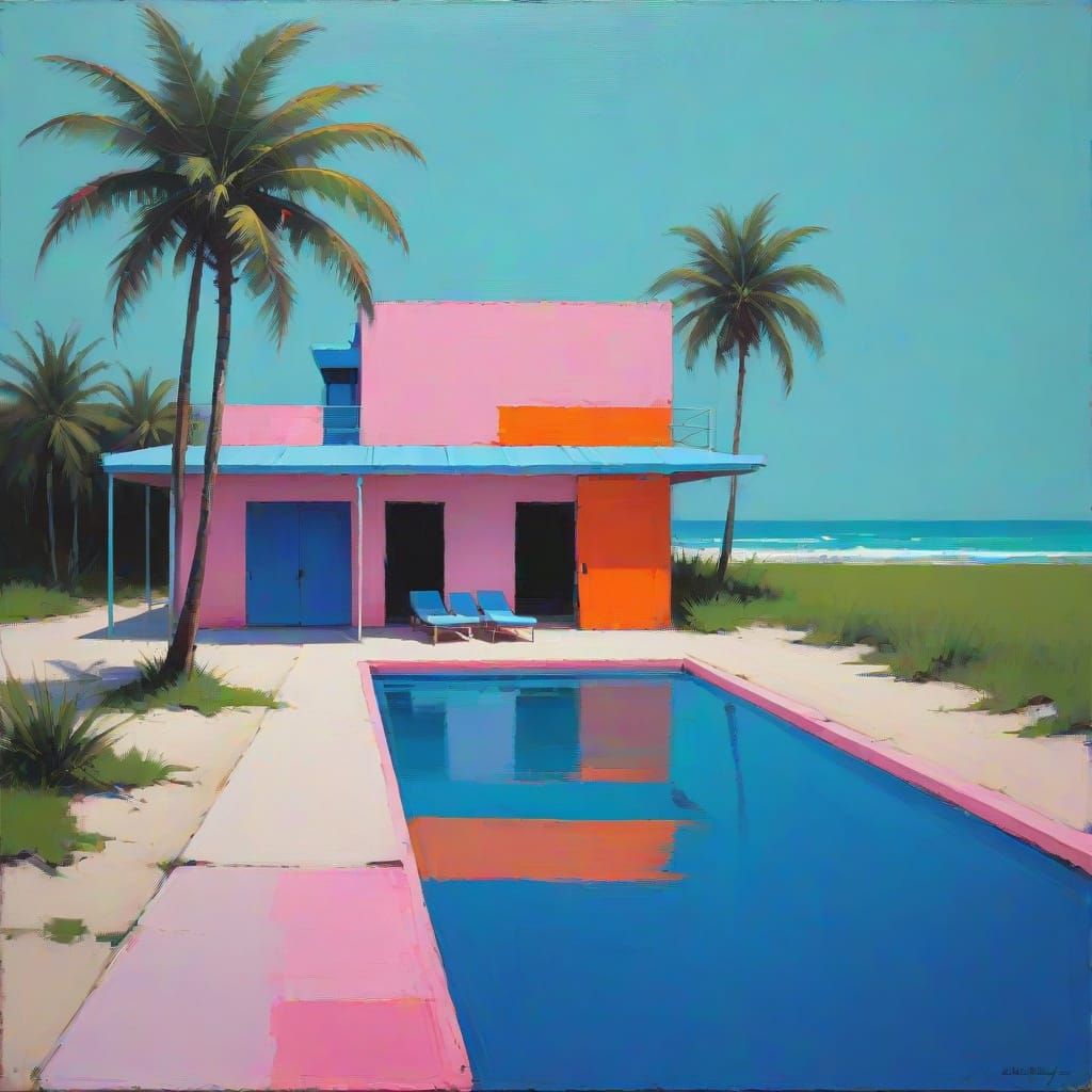 Surreal Beach Scene in Minimalist Abstract Style