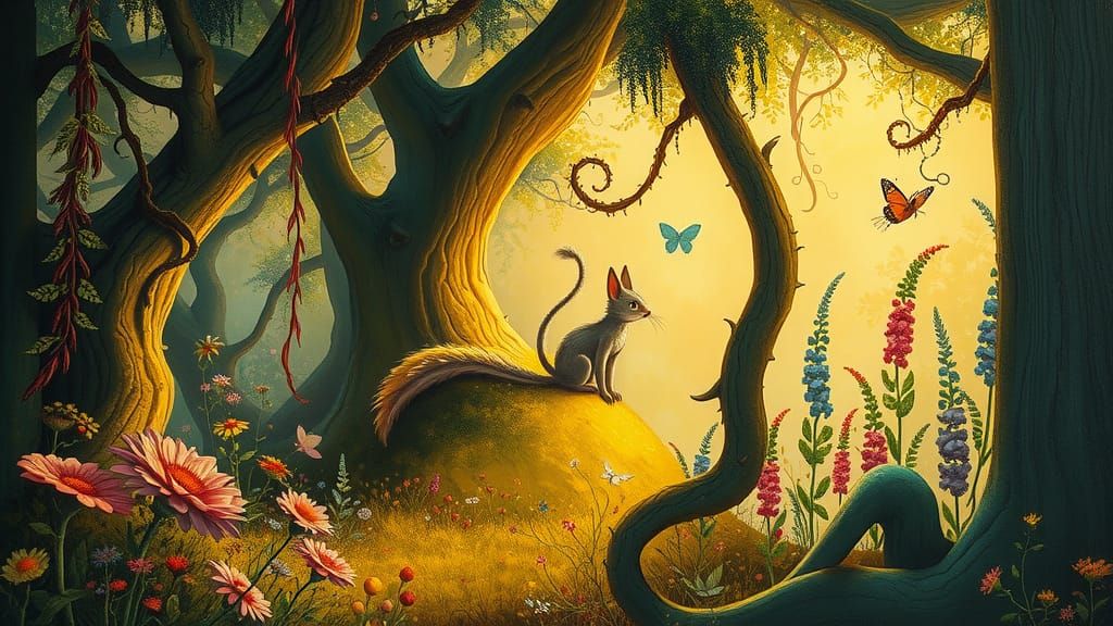 Enchanted Forest Scene in Oil Painting Style