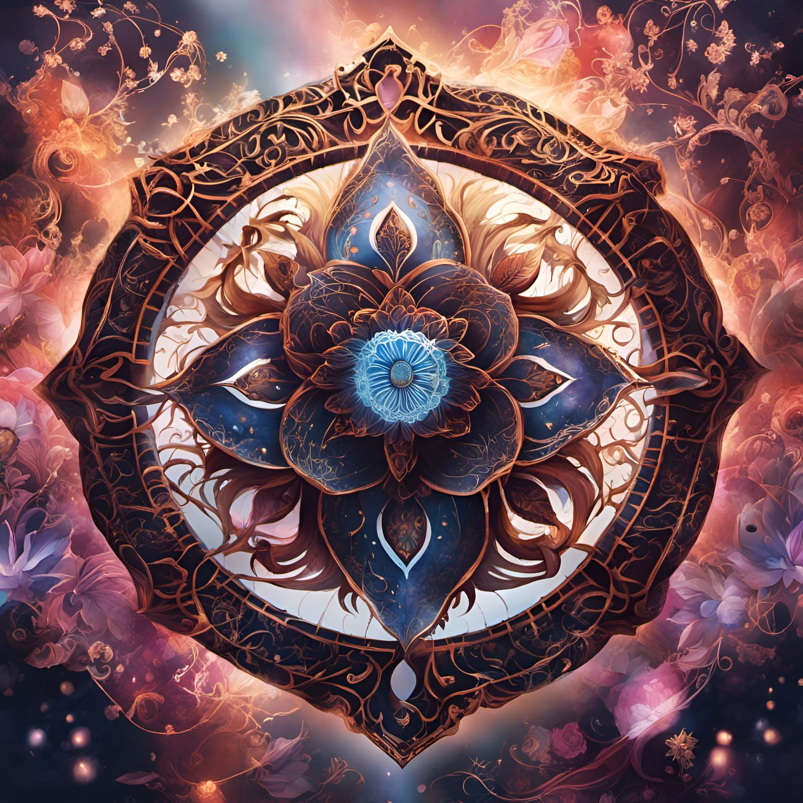 Elaborate Golden Lotus with Mehndi Patterns