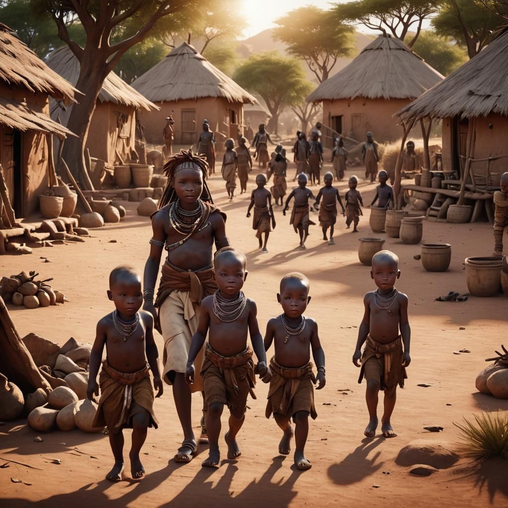 Himba Albino Tribe at Sunset: 3D Game Cinematic