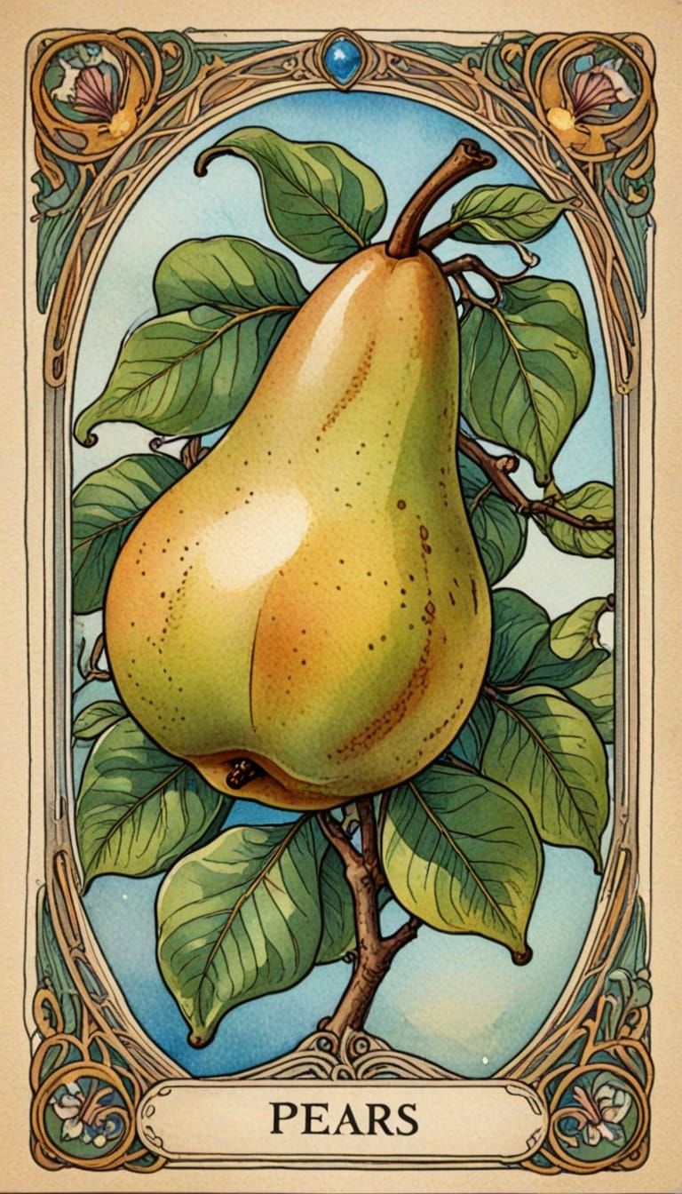 Art Nouveau Watercolour Tarot Card with Pears