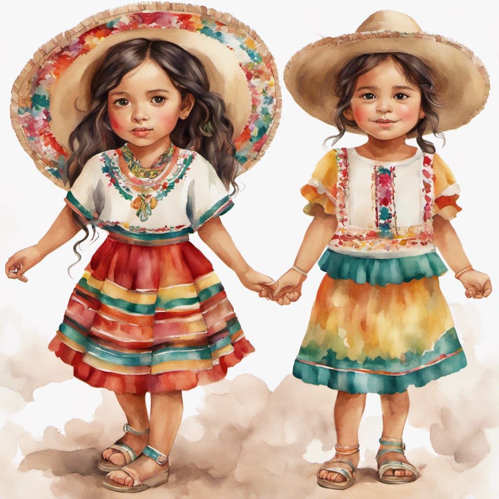 Two Adorable Baby Girls in Mexican Outfits
