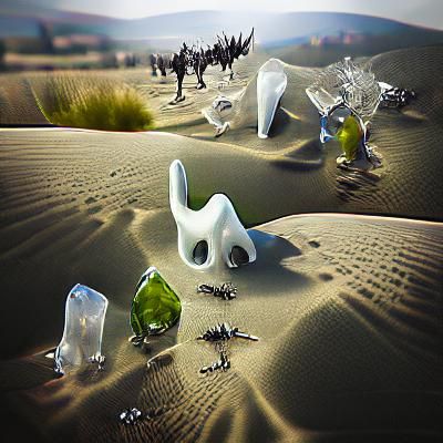 Glass Shard Creatures in Arid Surreal Landscape