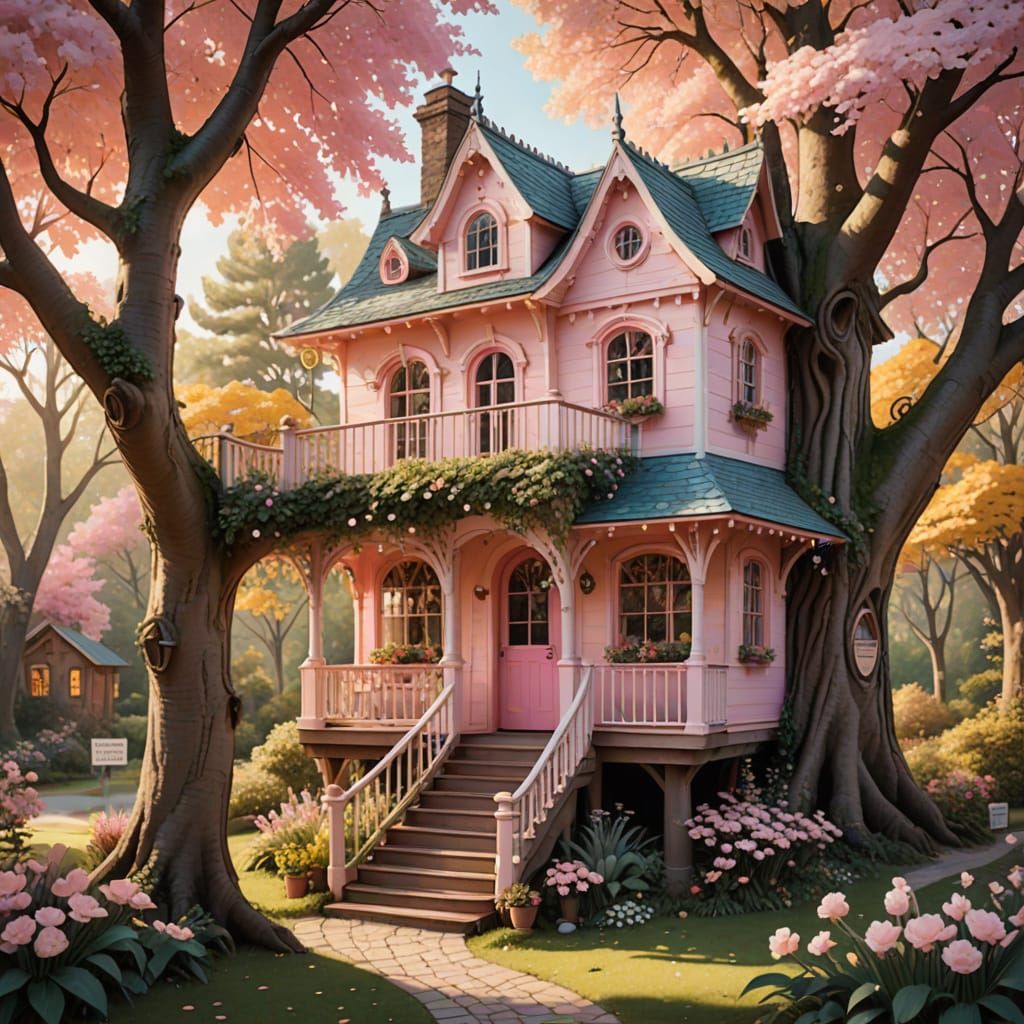 Charming Whimsical Treehouse in a Sunny Woodland