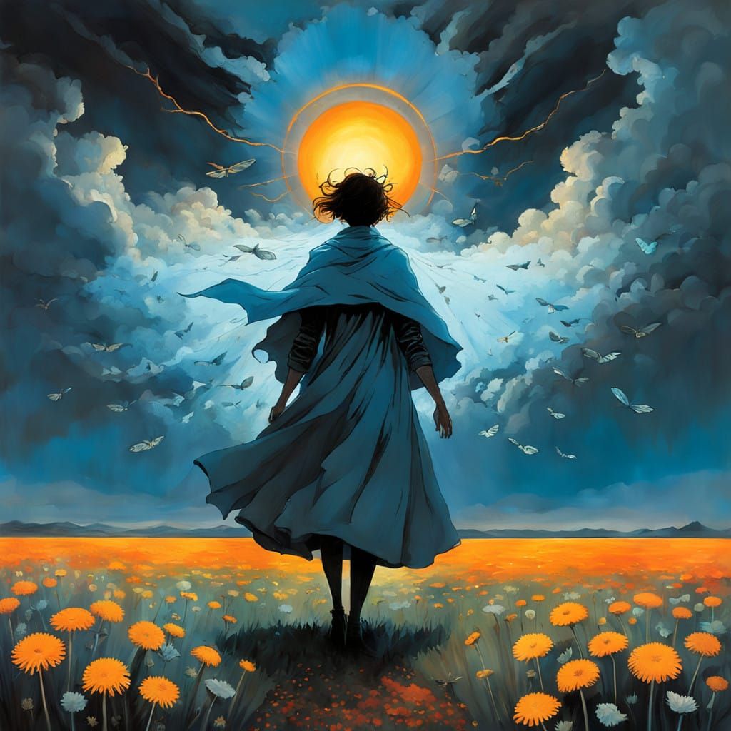 Ethereal Confrontation: Light and Shadows Engage in a Cosmic...