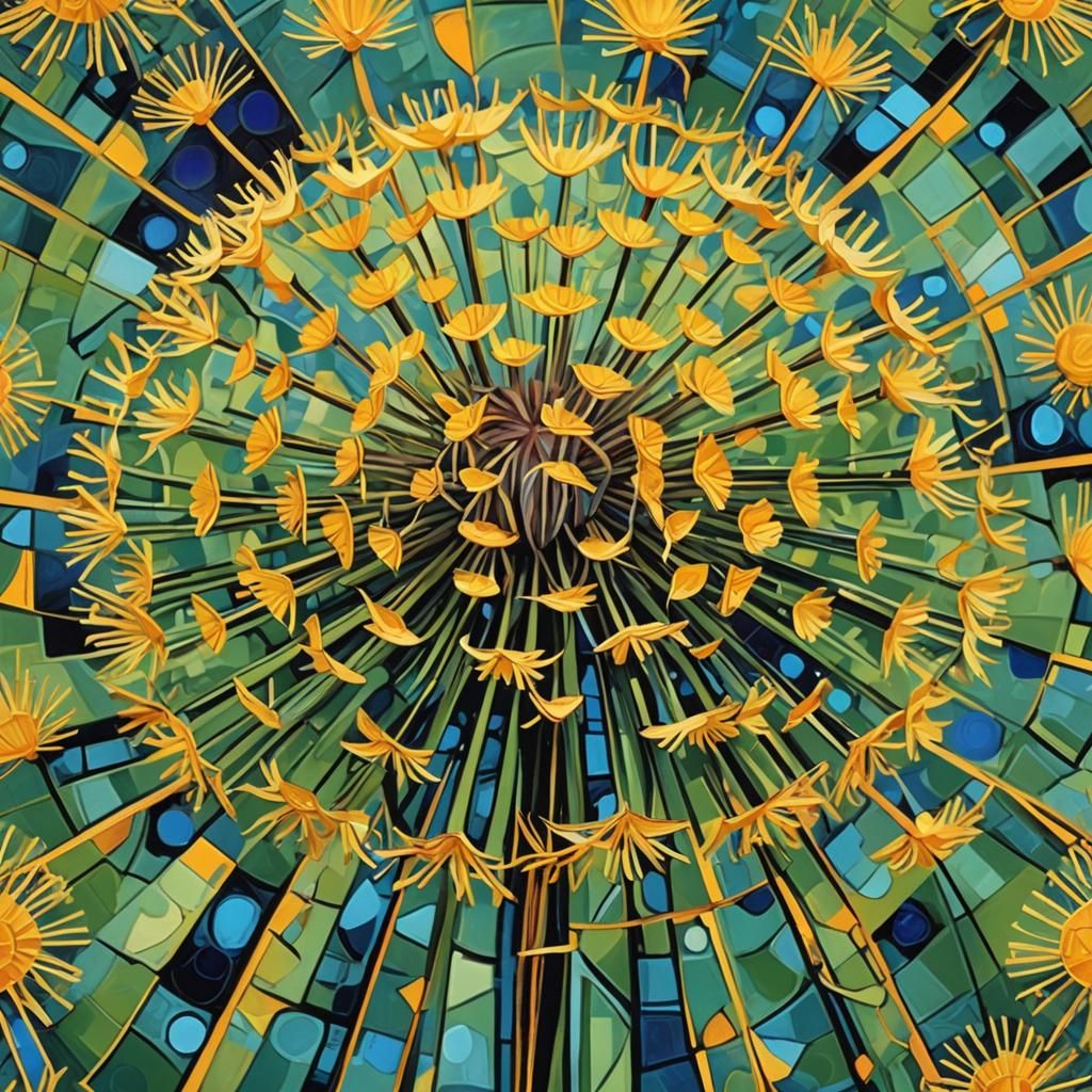 Vibrant Dandelion in Cubist Geometric Style