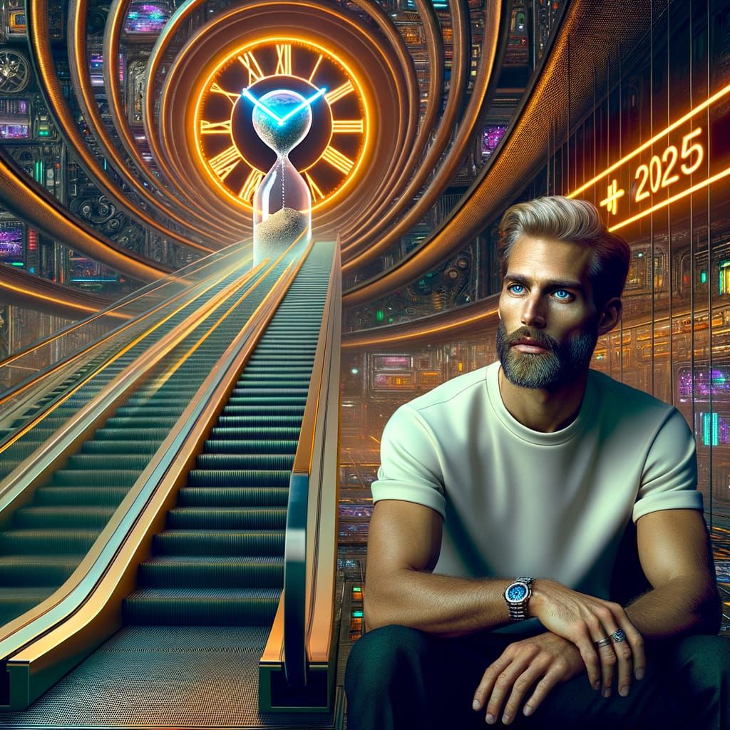 Surrealist Masterpiece: Endless Staircase with Melting Clock...