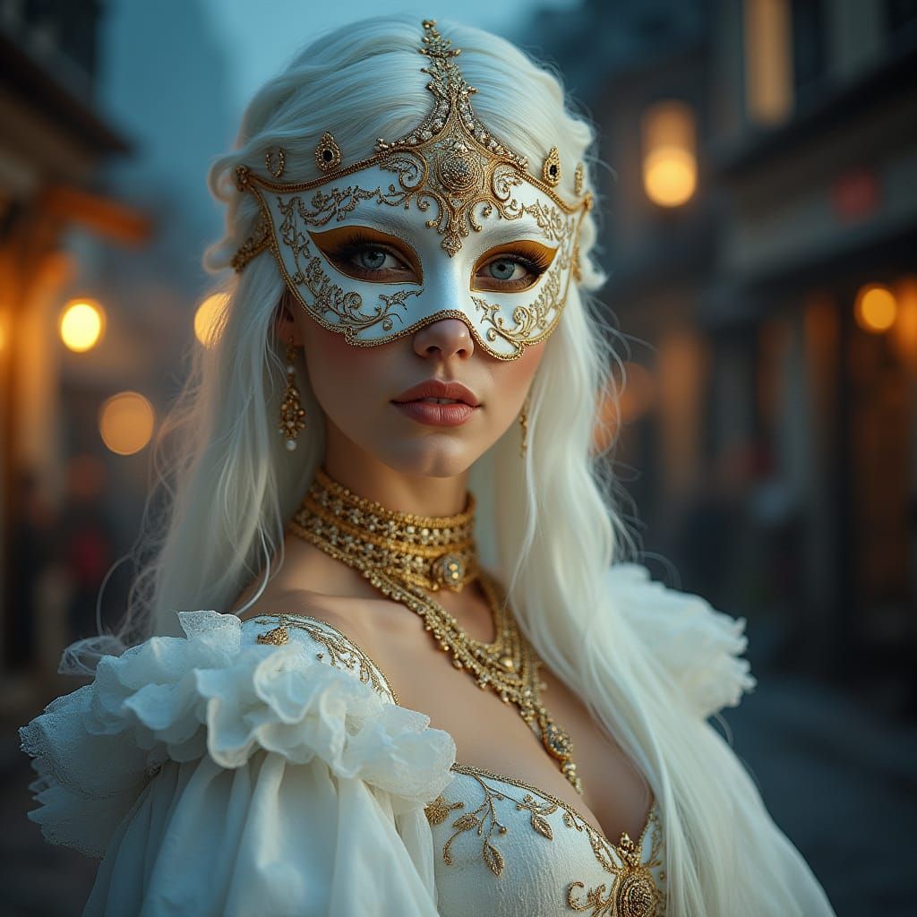 Beautiful Woman in Masquerade Mask: Photorealistic Portrait