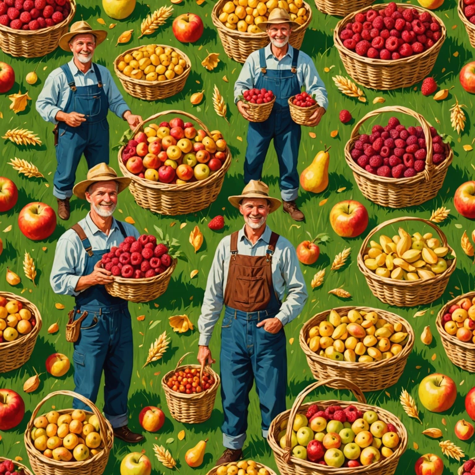 Abundant Autumn Harvest with Smiling Farmers and Bountiful B...