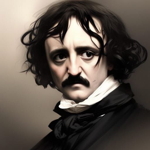 Edgar Allan Poe Portrait with Raven, Detailed Art
