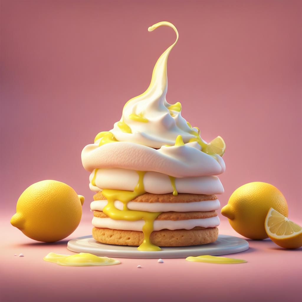 Lemon Meringue Shortcake: Pixar Style 3D Render