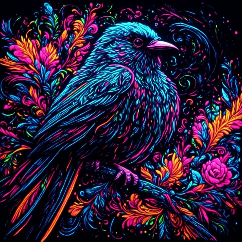 Neon Bird Black Light Poster Art