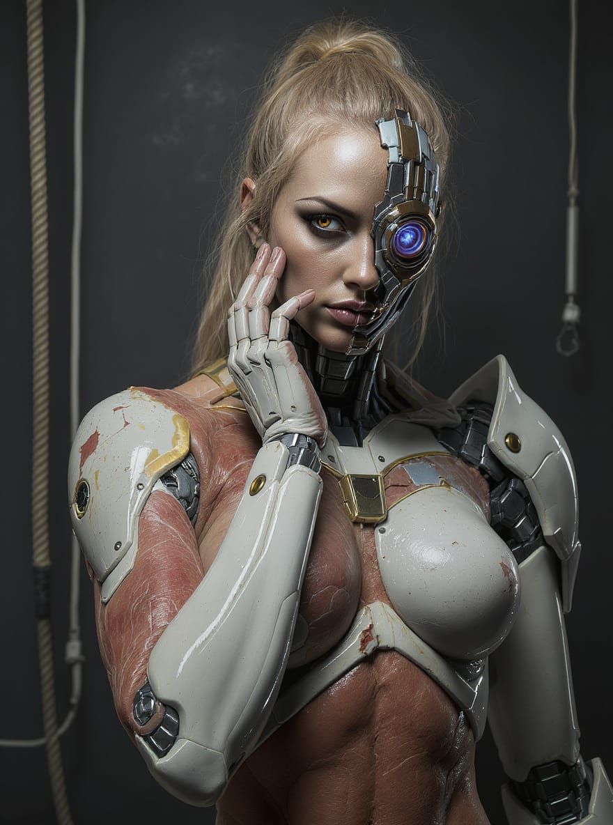 Biomechanical Warrior Queen in Industrial Studio