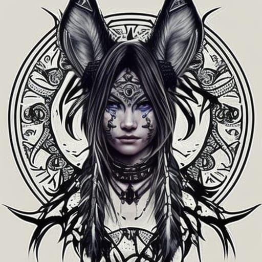 Tribal Wolf Warrior Woman Portrait in 8K