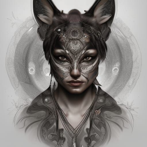 Tribal Wolf Warrior: Hyperrealistic Concept Art Portrait