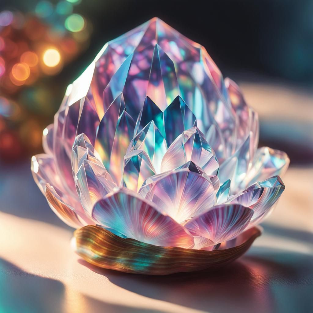 Mystical Crystal Shell with Holographic Glow