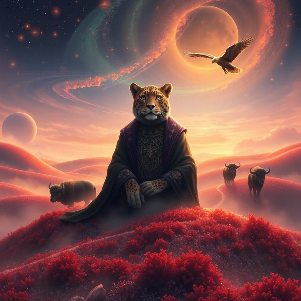 Leopard King in Dreamlike Starscape