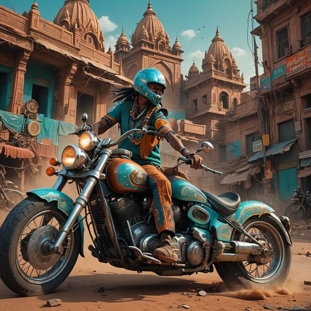 Navajo Rider in New Delhi: Fantasy Concept Art
