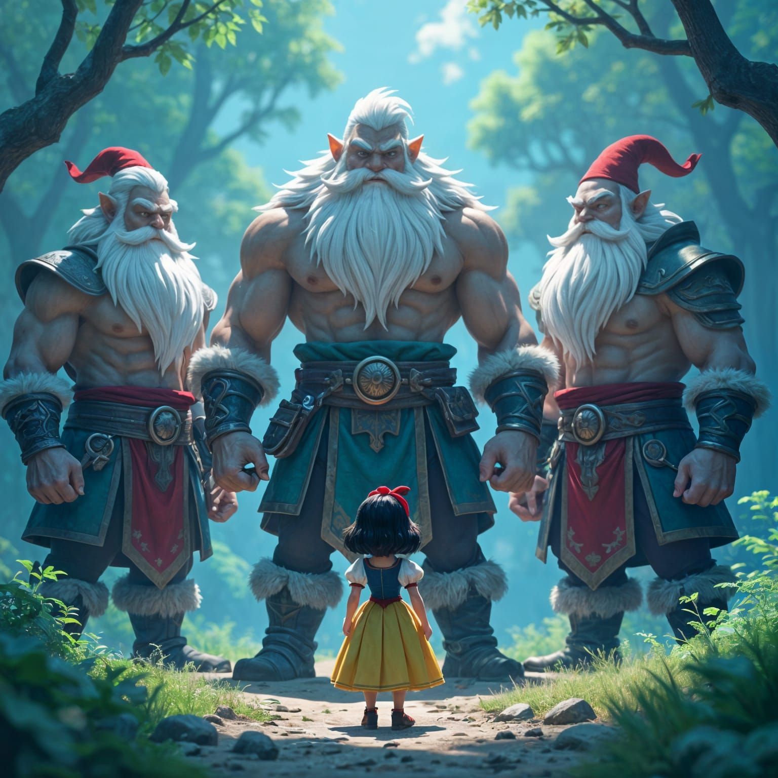 Snow White as Dwarf Among Giants in Anime Style