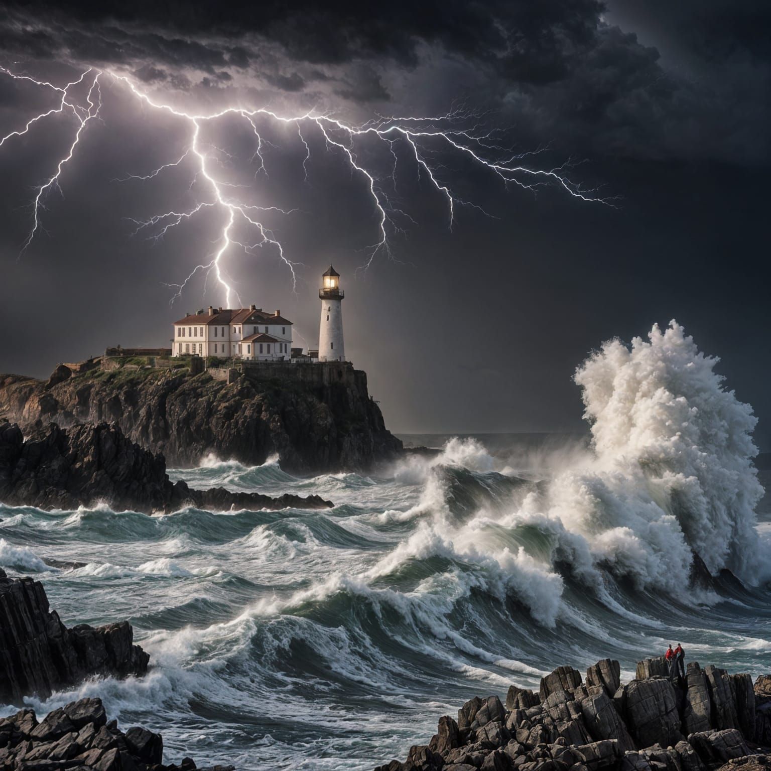 Coastal Town Under Violent Thunderstorm