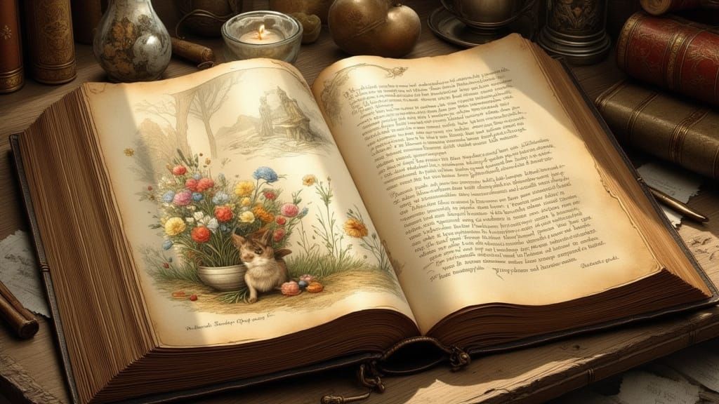 Vintage Watercolour Illustration of an Antique Book Page