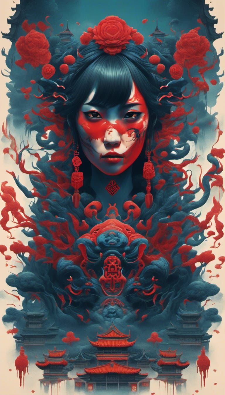 Horror Film Poster in Zen-Inspired Ink Style