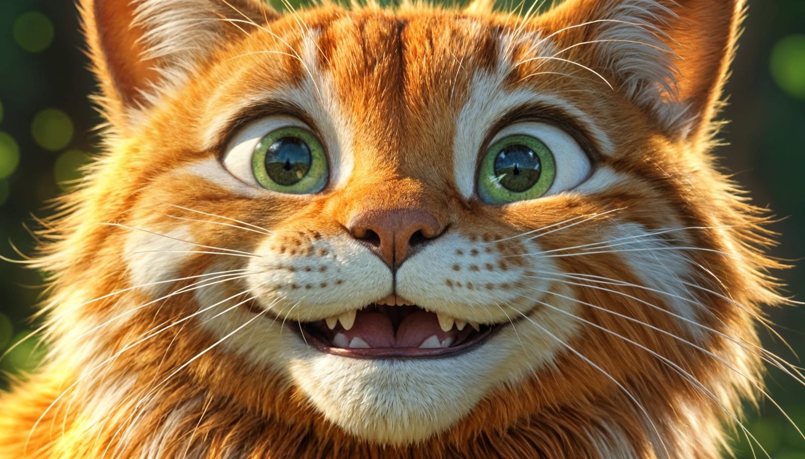 Playful Animated Orange Cat with Green Eyes