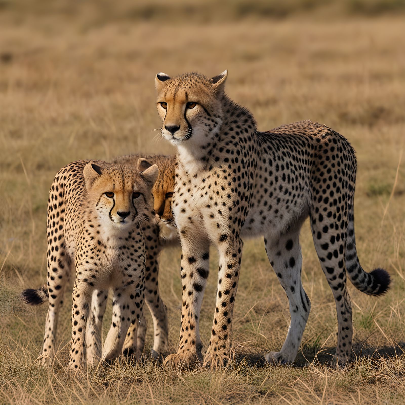 Cheetah Family Plays on African Savanna
