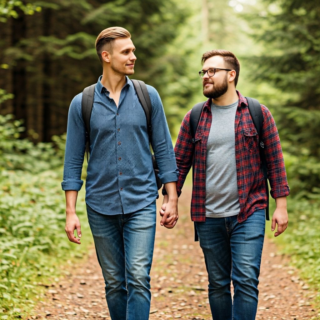 Happy Couple Hiking in the Forest