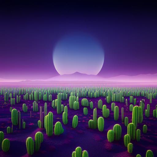 Psychedelic Cactus Field in Synthwave Style