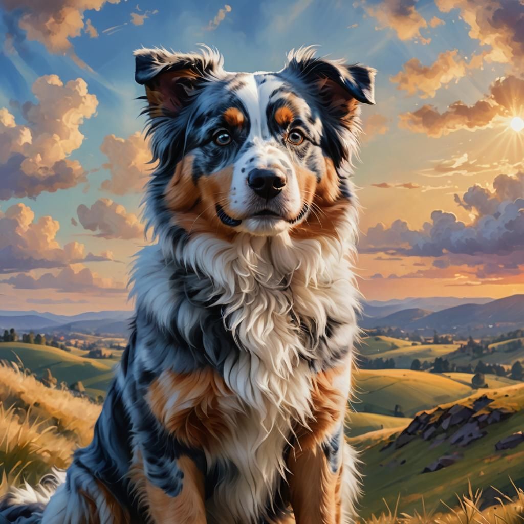 Blue Merle Australian Shepherd Puppy in Pixar Style
