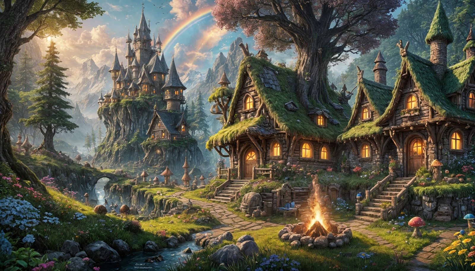 Enchanted Forest: Whimsical Troll Village with Bioluminescen...