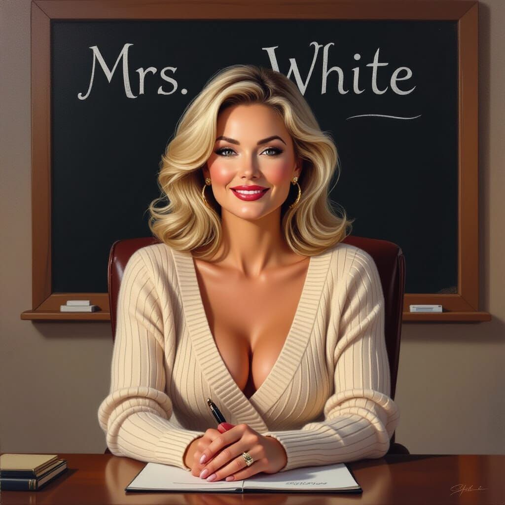 Voluptuous Blonde Teacher 'Mrs. White' in Glamorous Portrait