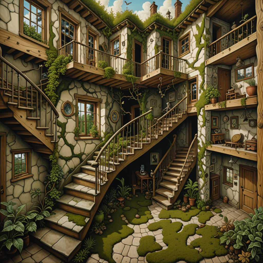Surrealist Masterpiece: Inverted Garden Stairwell