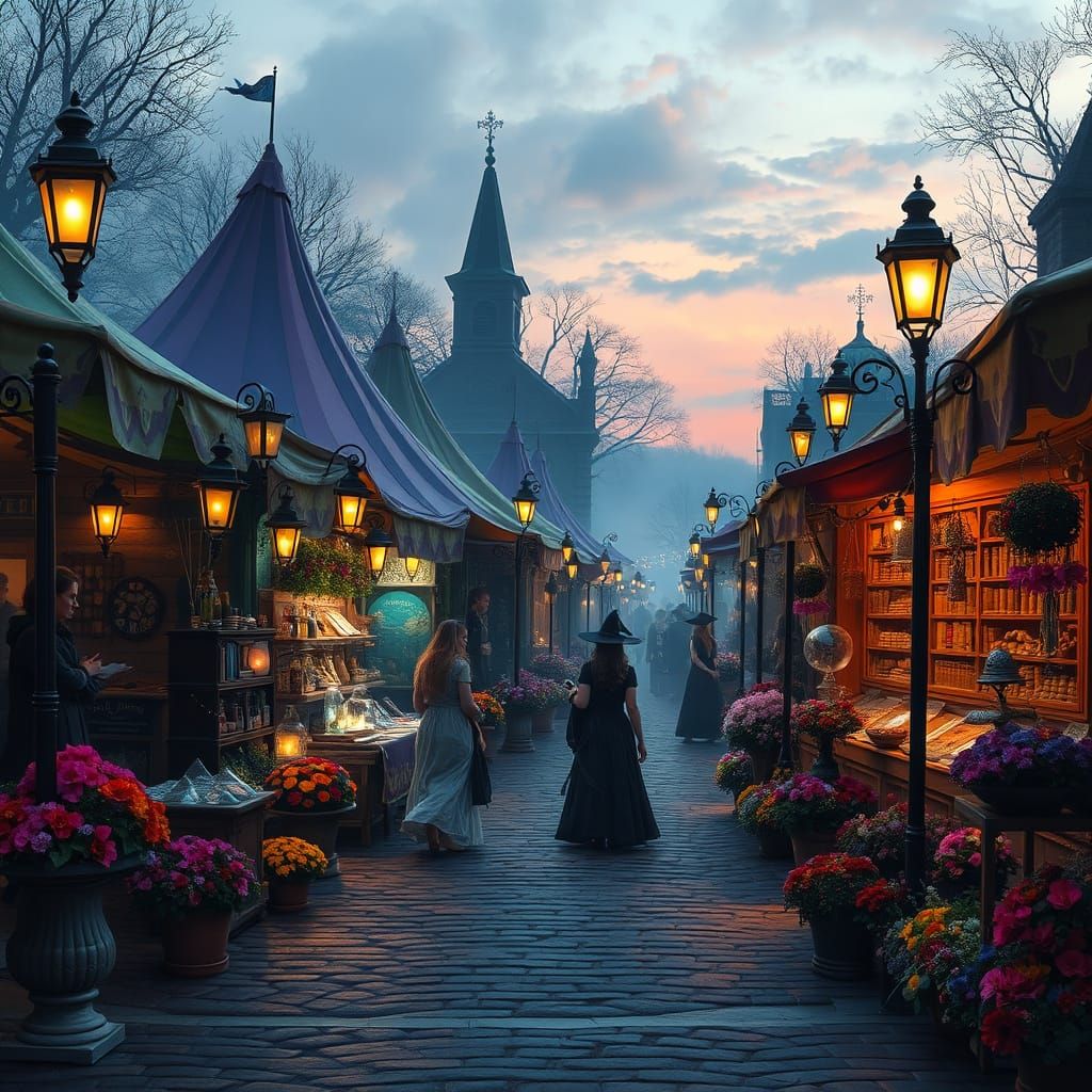 Enchanted Witches' Street Faire at Dusk