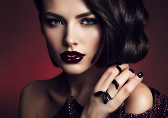 Fashion Beauty Portrait of Brunette with Black Hair