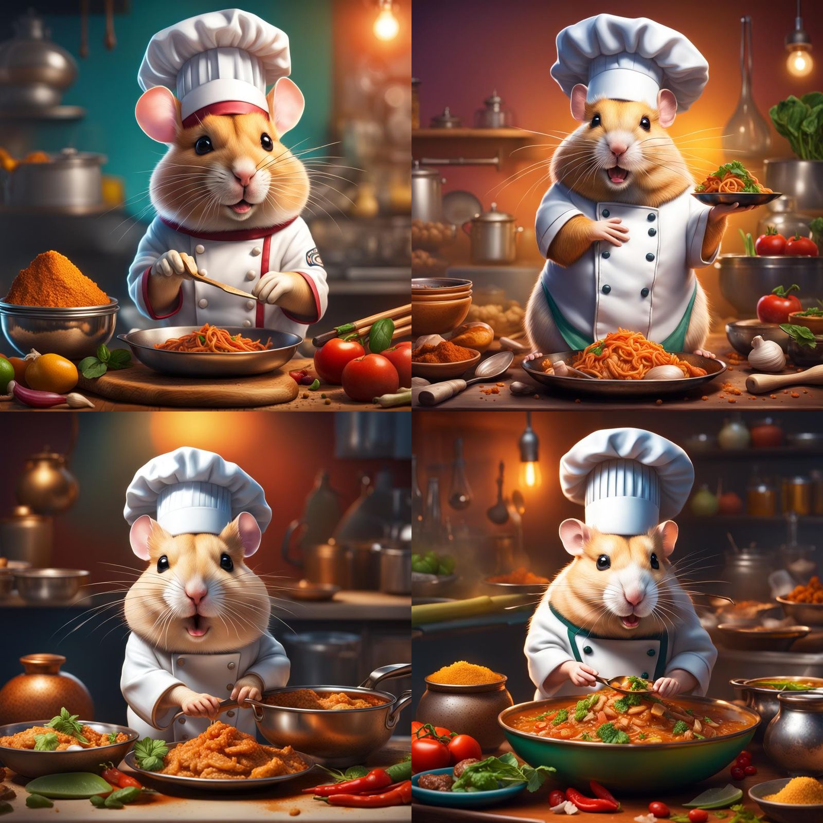 Hyperrealistic Chef Hamster Cooking Indian Food