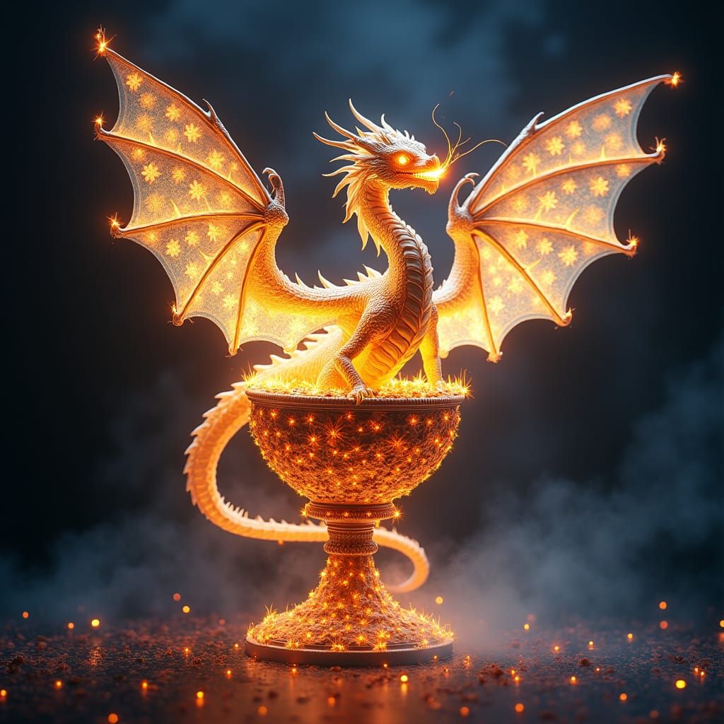 Dragon on Magical Chalice in Gaussian Electromagnetism Art