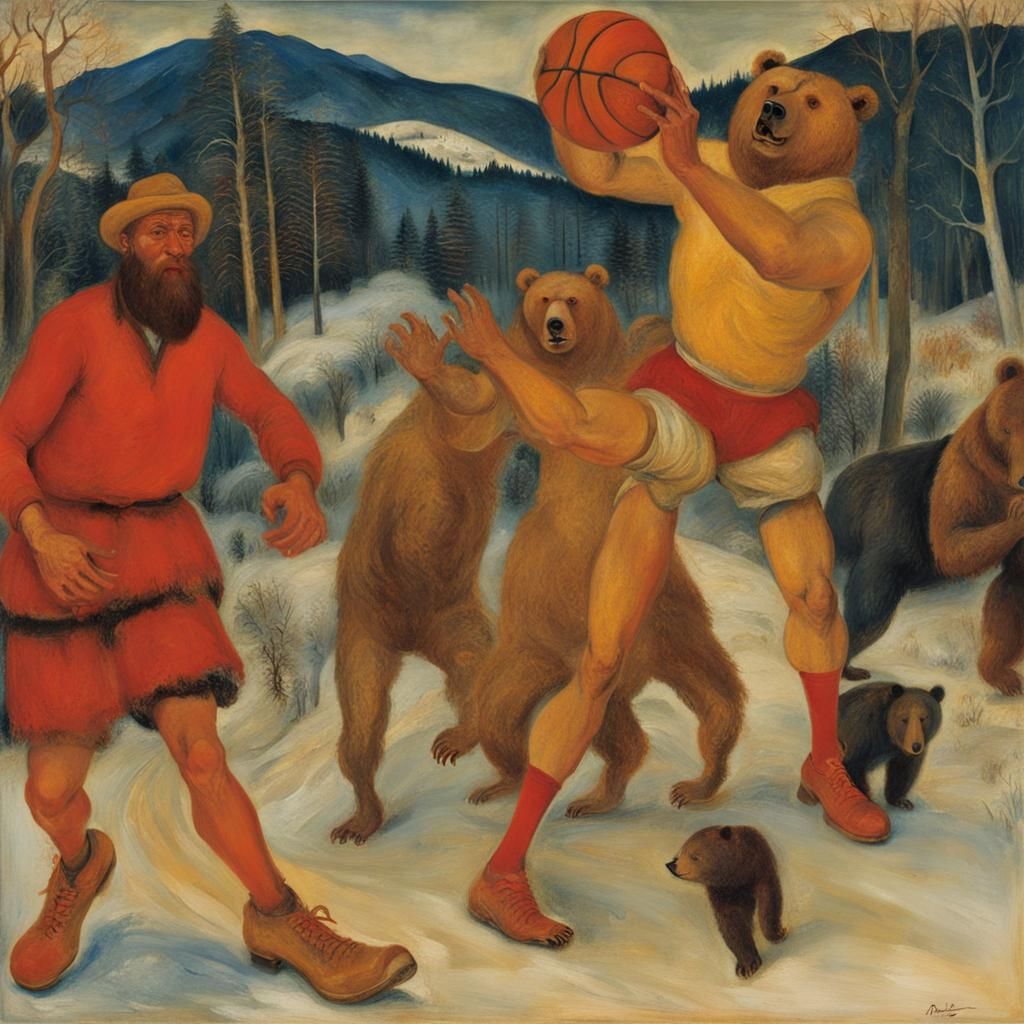 Peasant's Winter Basketball Game with Bears