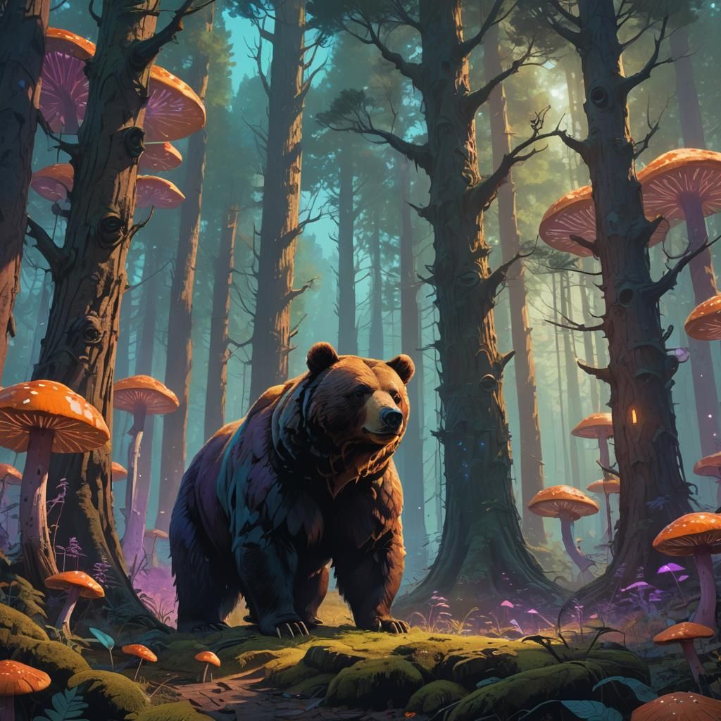 Mystical Bear in Fantasy Forest Concept Art