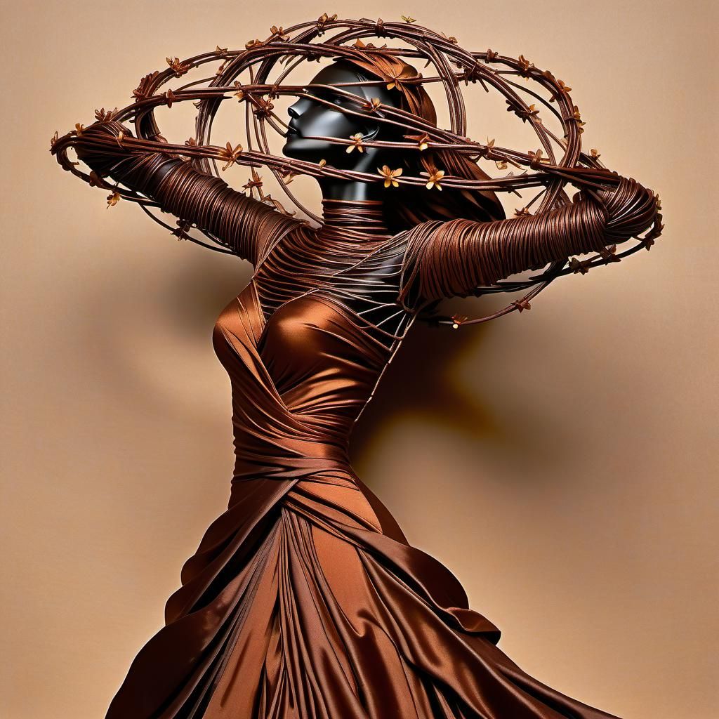 Barbed Wire Sculpture in Silk Gown