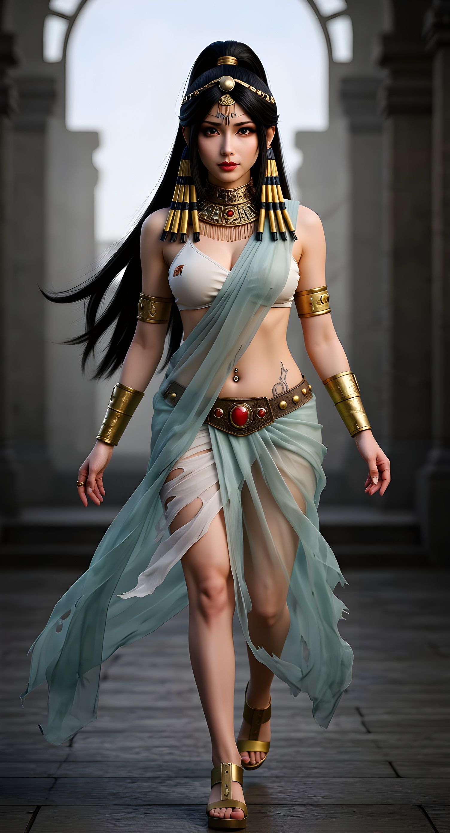 Eve as Lara Croft in Transparent Saree with Egyptian Jewelry