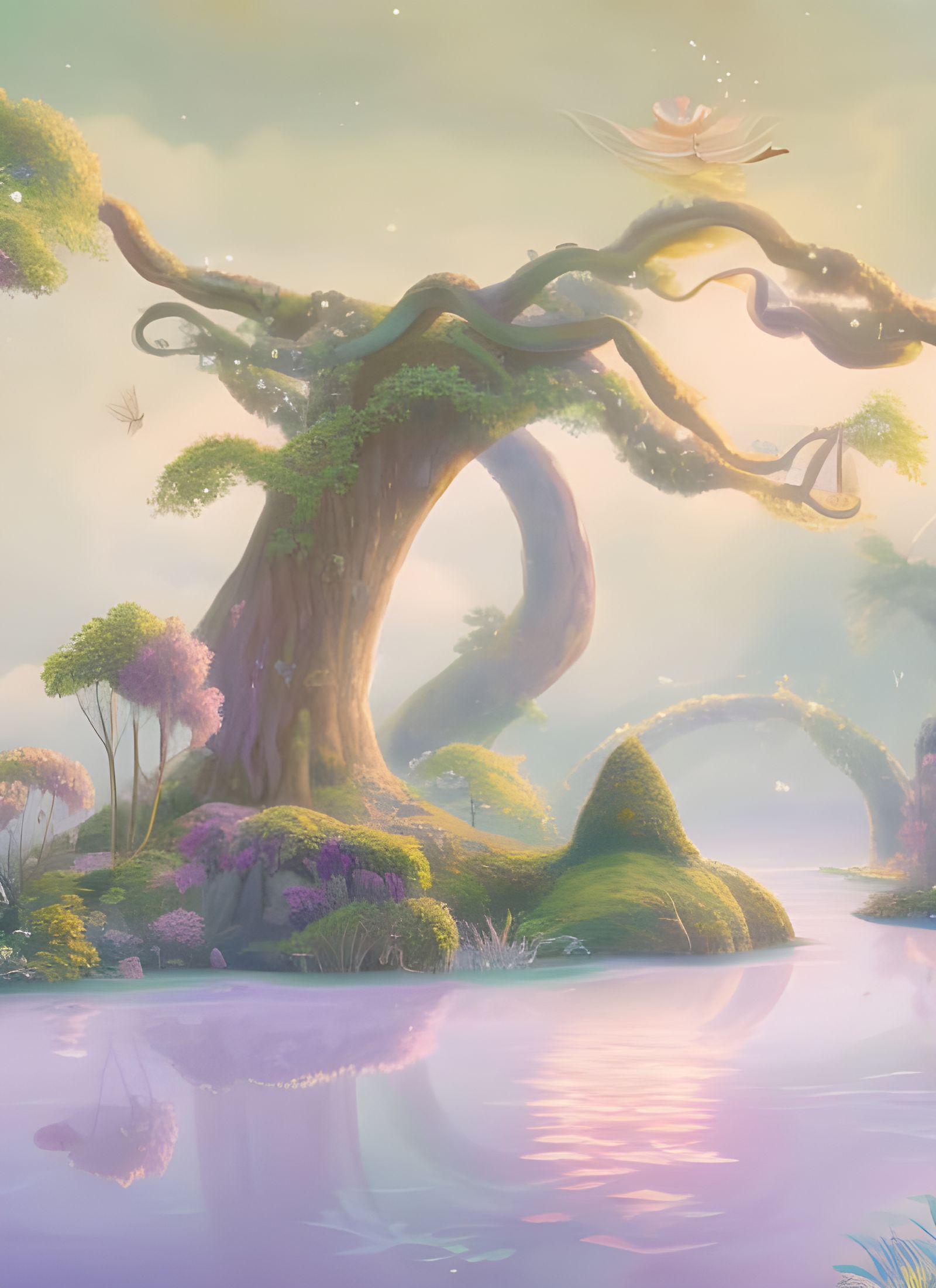 Magical Swamp Bridge in Pastel Colors
