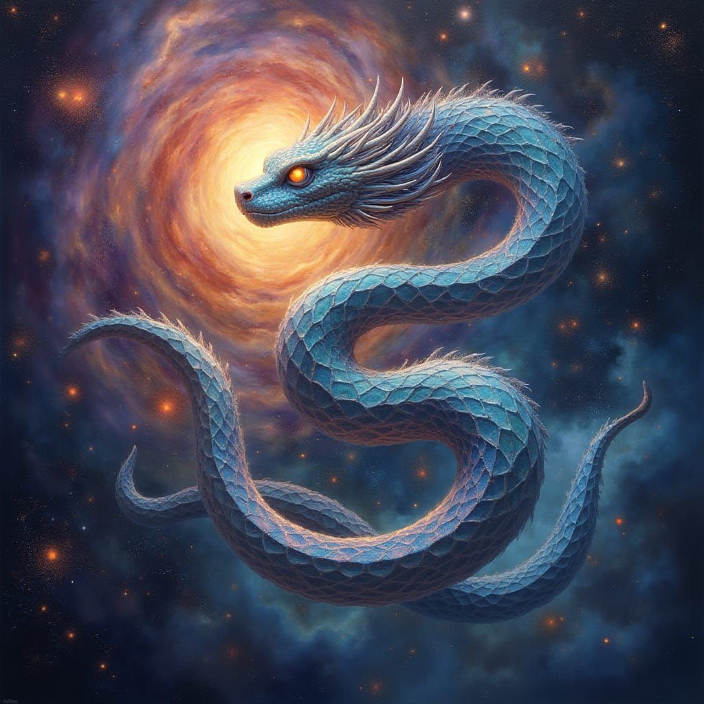 Celestial Serpent in Nebula, Visionary Space Art