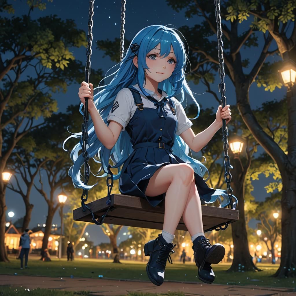 A Girl Swinging Late At Night