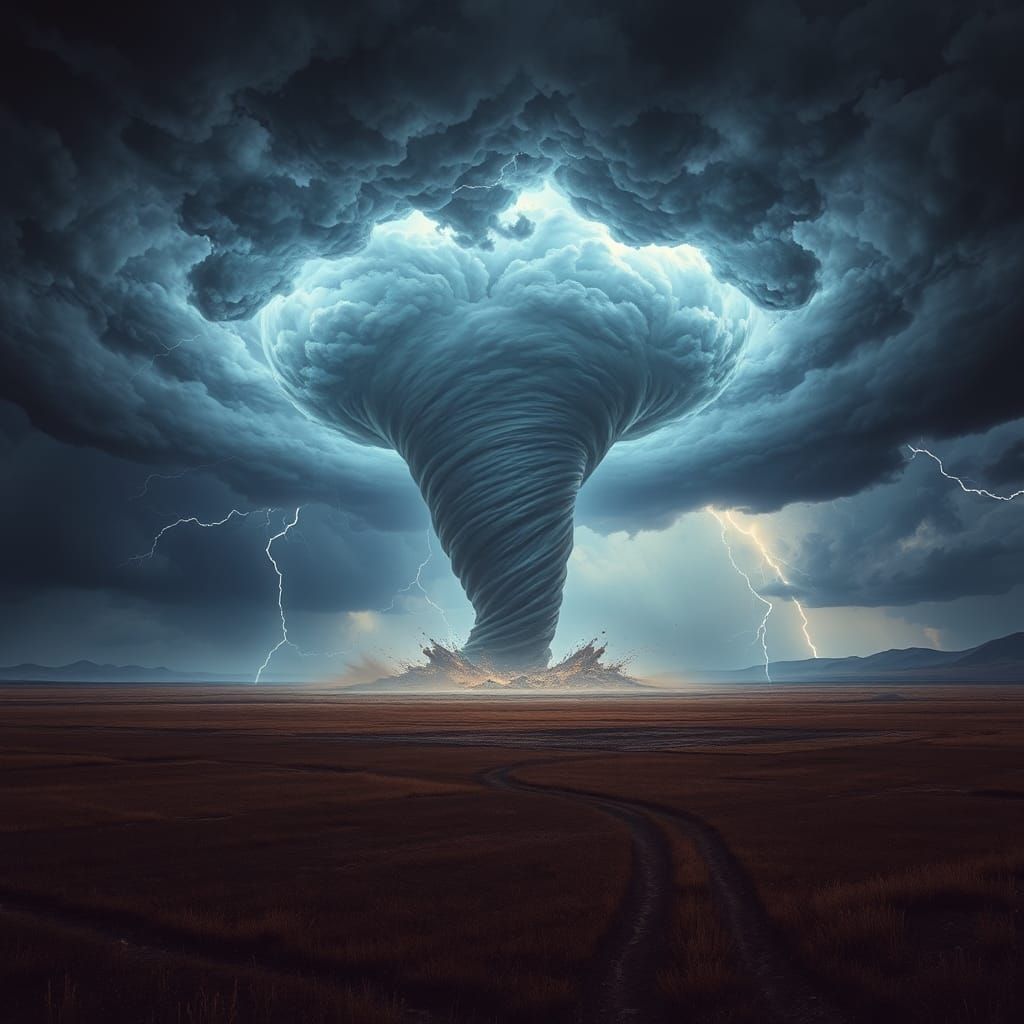 Epic Tornado Scene in Dark Surrealism Style