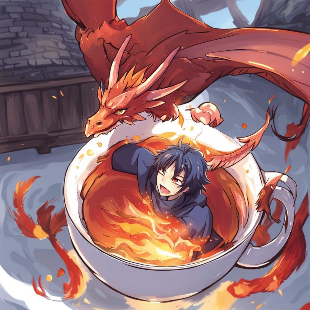 Dragon and Phoenix Tea Party in Anime Style